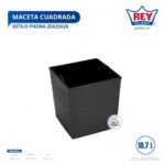 MACETA CUADRADA ESTILO PIEDRA 19X19X19 CM C/ SISTEMA DE RIEGO PLOMO